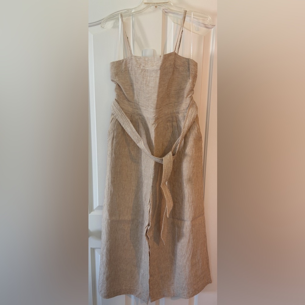 J. Crew Striped Cream and Tan Romper - Size 8 - 100% Linen